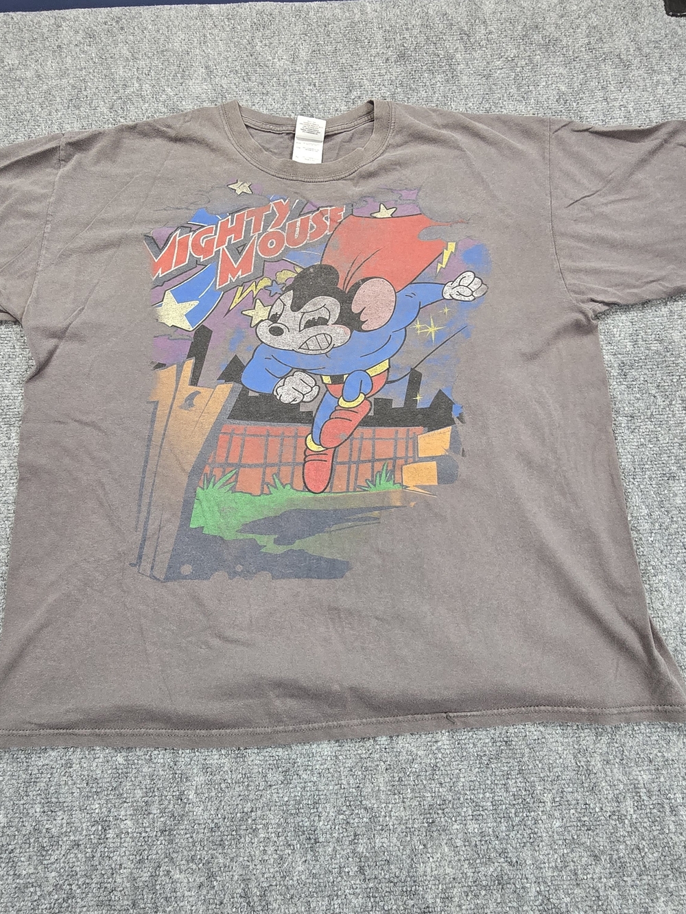 Mighty Mouse Graphic T Shirt Mens XL Gray Cartoon Superhero Retro Tee